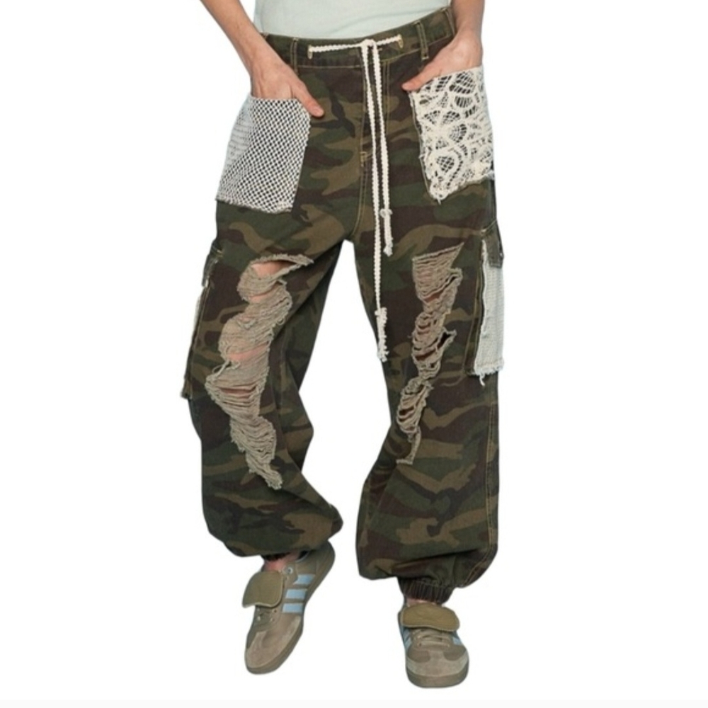 POL Camouflage Cargo Pants with Lace Accents
